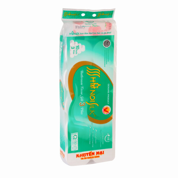 Giấy vệ sinh Hanoi Silk 10 cuộn 3 lớp Xanh (không lõi) - Hình ảnh 3