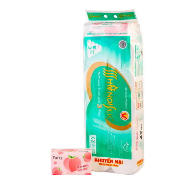 Giấy vệ sinh Hanoi Silk 10 cuộn 3 lớp Xanh (không lõi) - Hình ảnh 4
